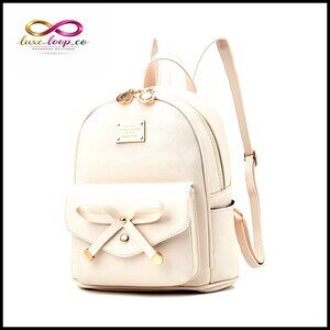 Mini PU Leather Backpack with Bowknot, Adjustable Straps, 7 Pockets